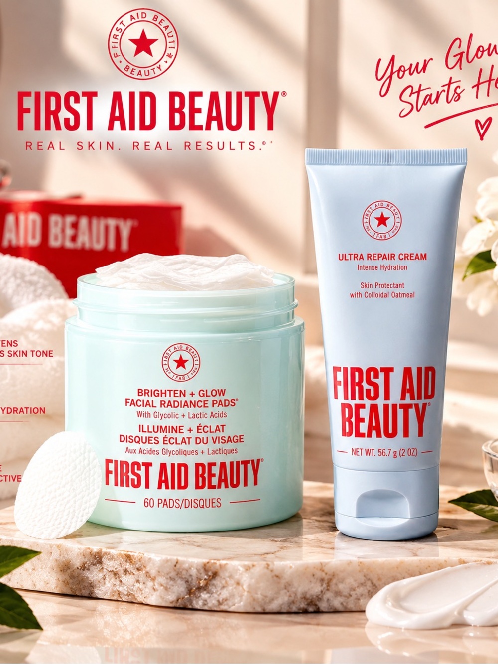 First Aid Beauty Light Blue Brighten + Glow Facial Radiance Pads
